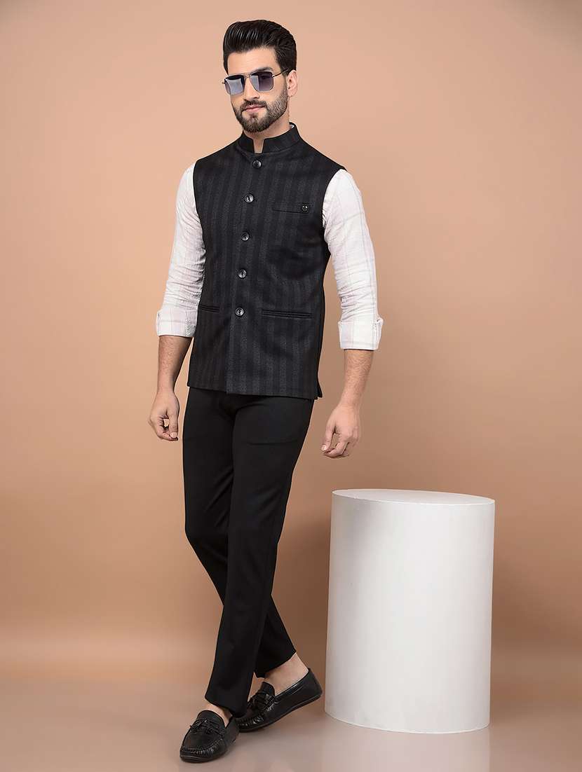Men Striped Self Design Waist Coat - 21716556 -  Standard Image - 3
