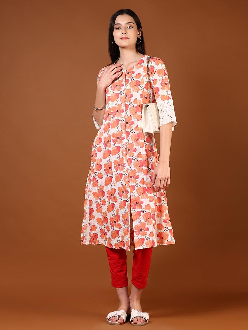 women three quarter sleeve a-line kurta - 21716660 - Standard Image - 3