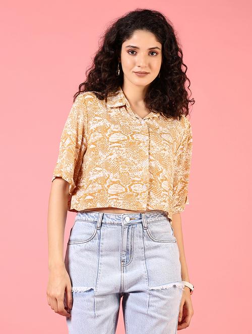 women printed collared crop shirt - 21716734 -  Standard Image - 0