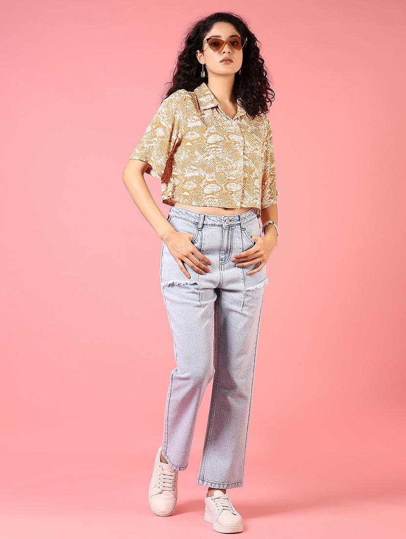 women printed collared crop shirt - 21716734 - Standard Image - 3