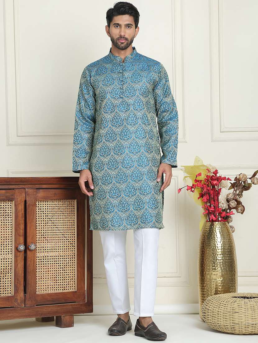 men silk blend kurta pyjama ethnic wear set