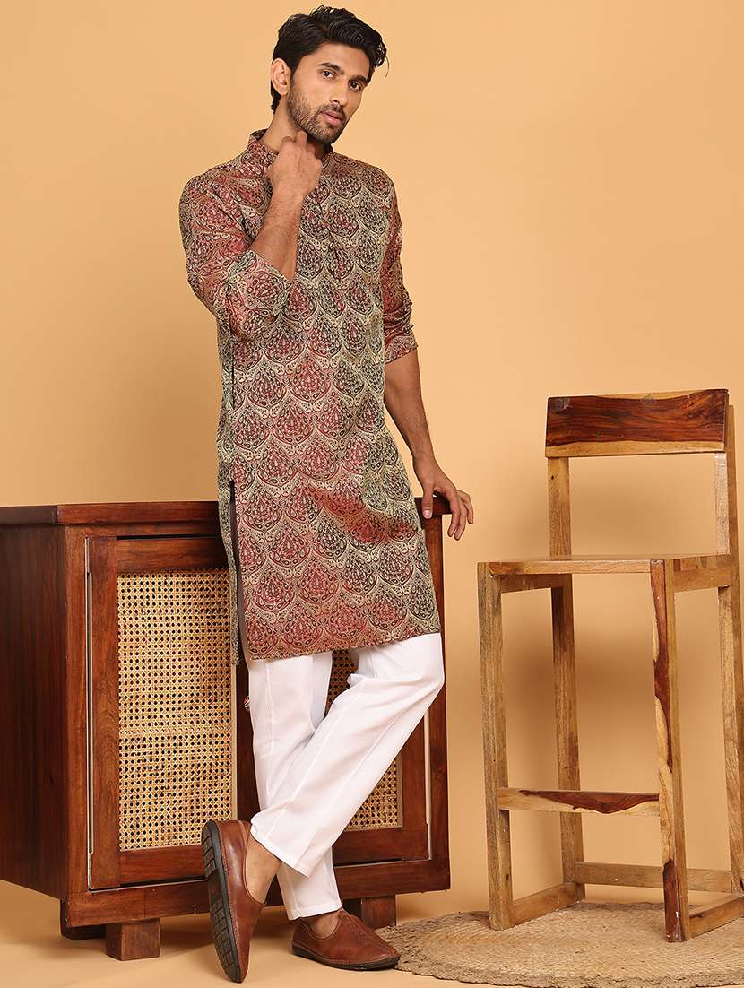 men silk blend kurta pyjama ethnic wear set