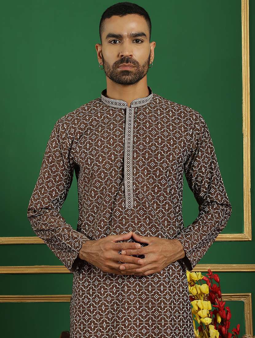 men mandarin neck kurta pyjama ethnic wear set - 21717307 -  Standard Image - 3
