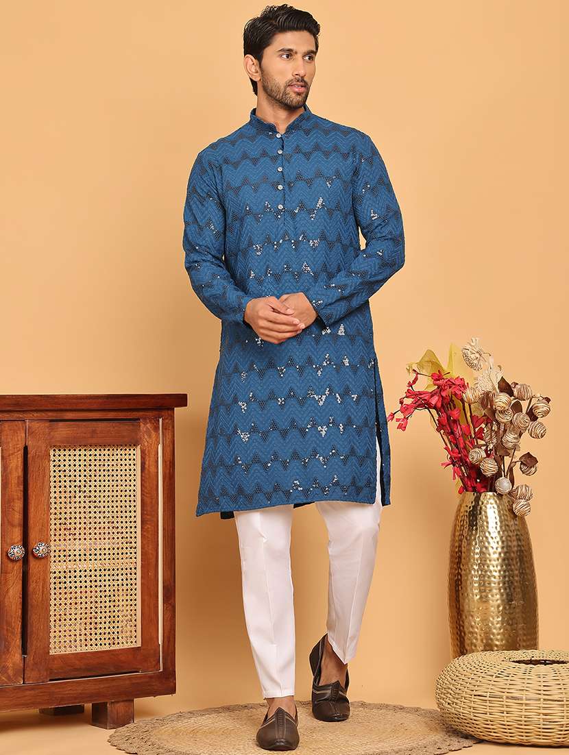 men embroidered kurta pyjama ethnic wear set