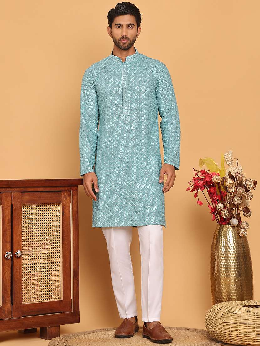 men embroidered kurta pyjama ethnic wear set
