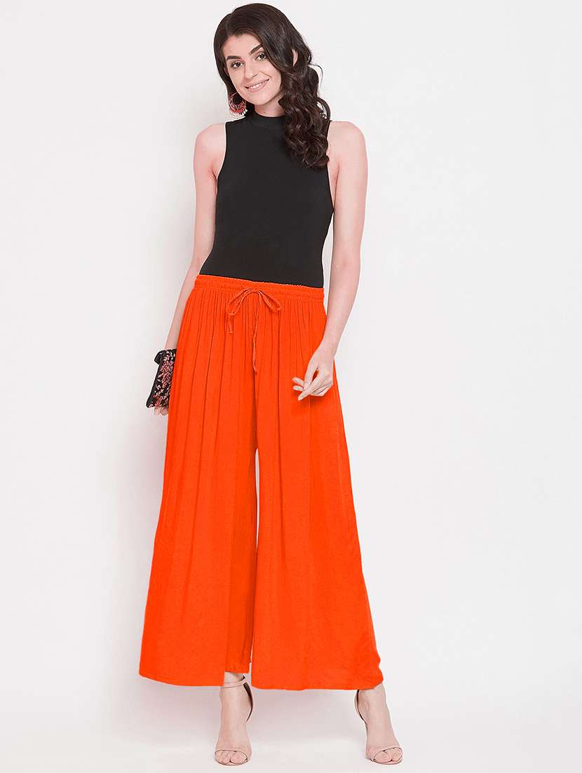 women solid mid rise palazzo - 21717416 -  Standard Image - 3