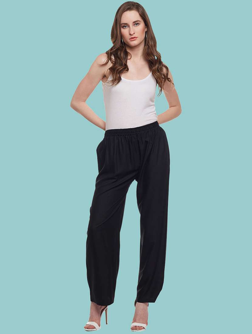 women solid mid rise palazzo - 21717434 -  Standard Image - 3