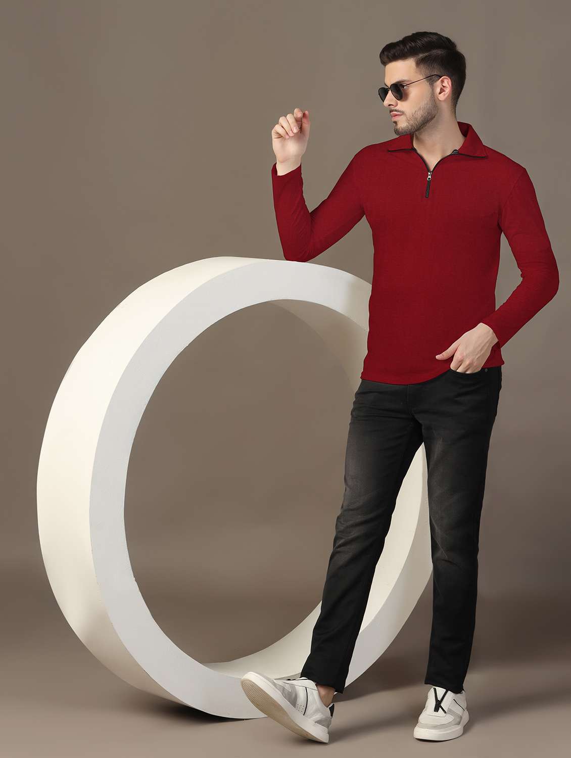 men long sleeves plain polo t-shirt - 21717458 -  Standard Image - 3