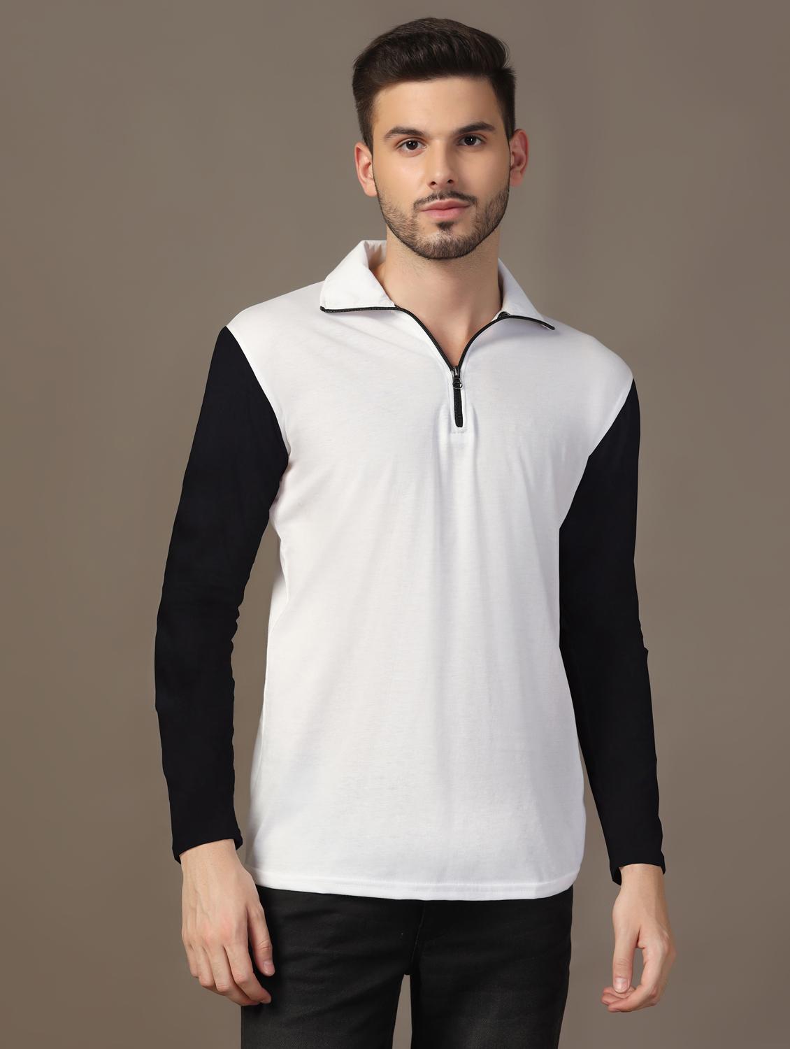 men long sleeves color block polo t-shirt - 21717466 - Zoom Image - 0
