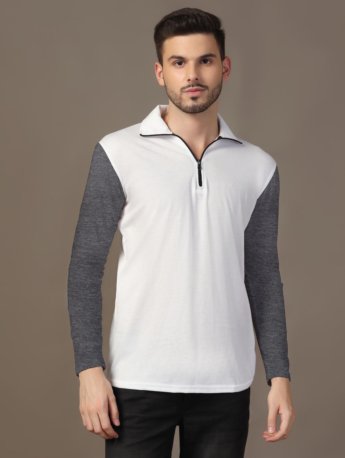 men long sleeves color block polo t-shirt - 21717467 - Zoom Image - 0