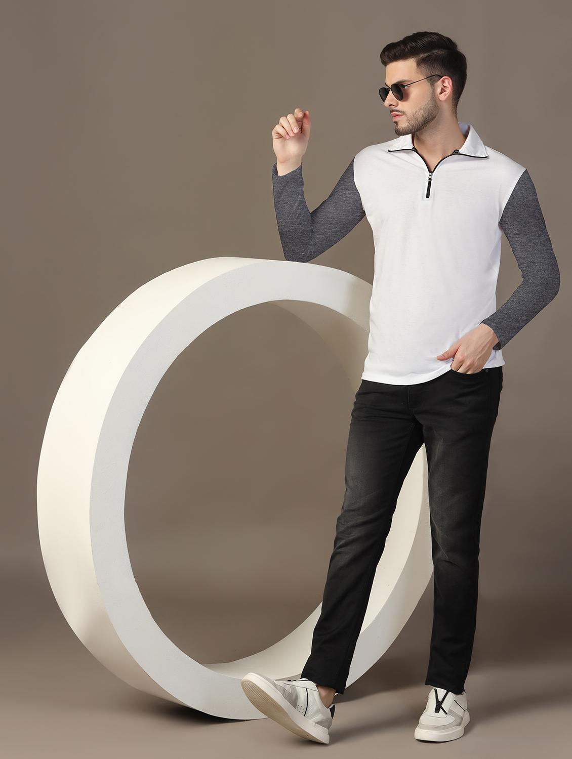 men long sleeves color block polo t-shirt - 21717467 - Standard Image - 3