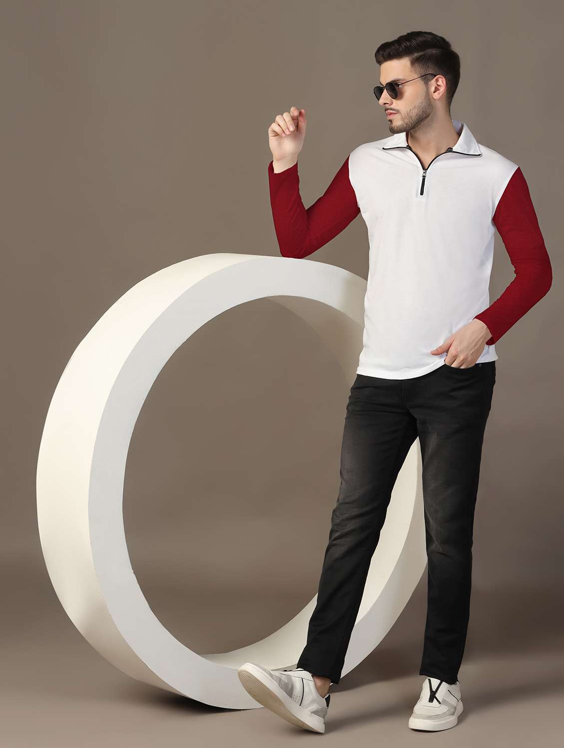 men long sleeves color block polo t-shirt - 21717468 - Standard Image - 3