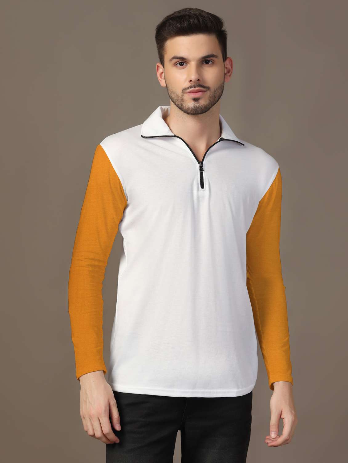 men long sleeves color block polo t-shirt