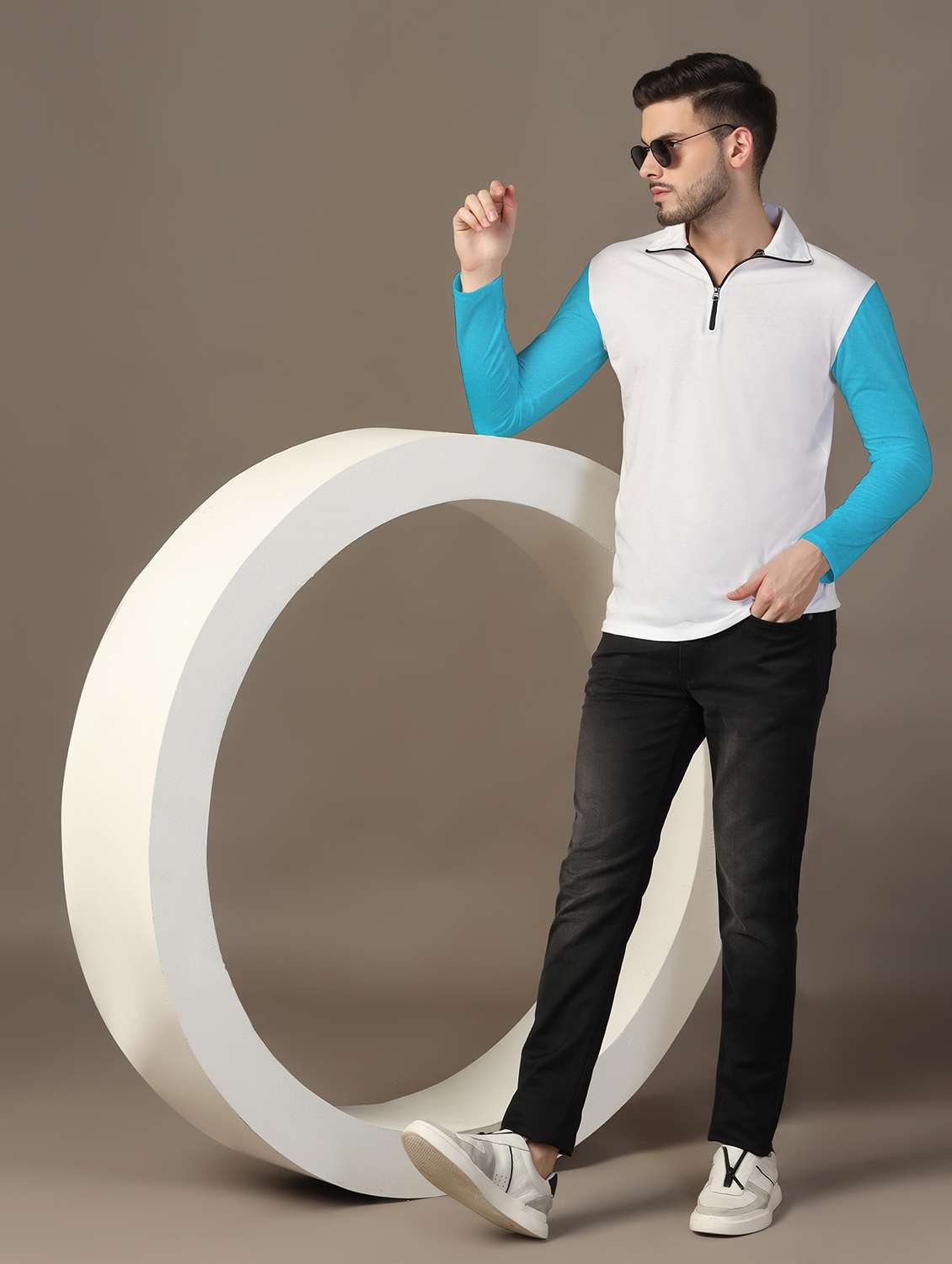 men long sleeves color block polo t-shirt - 21717471 -  Standard Image - 3