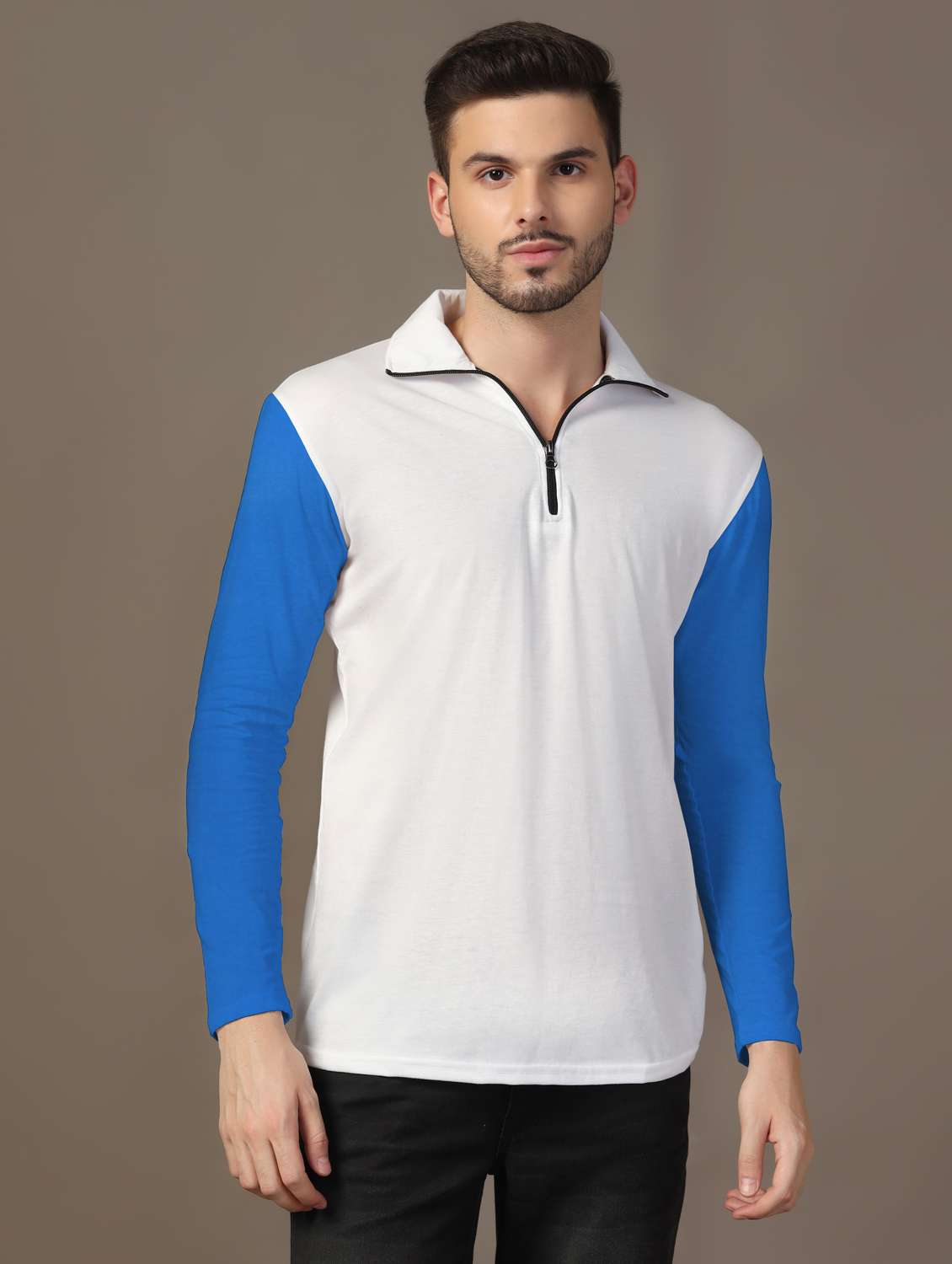 men long sleeves color block polo t-shirt - 21717473 -  Zoom Image - 0