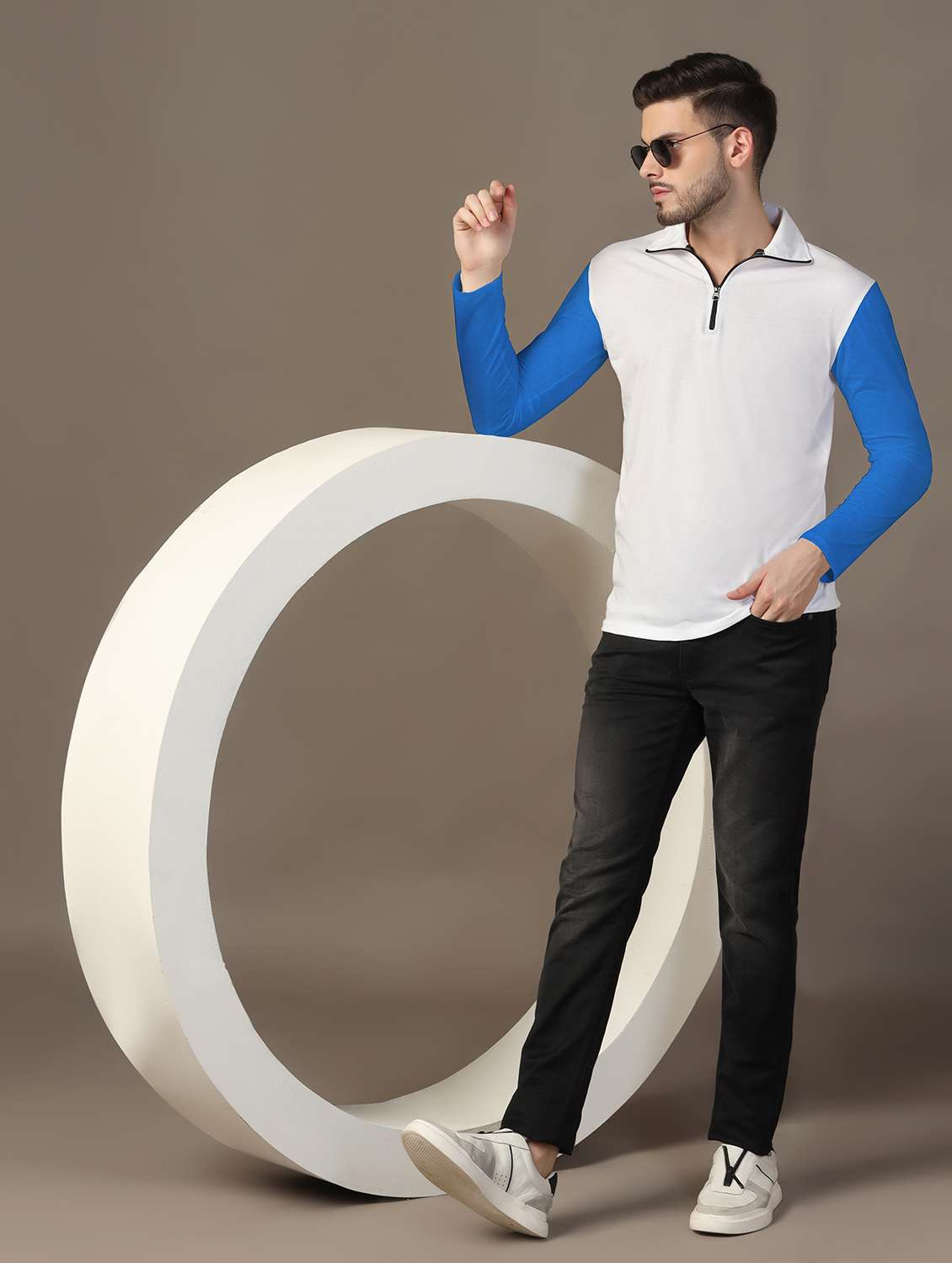 men long sleeves color block polo t-shirt - 21717473 - Standard Image - 3