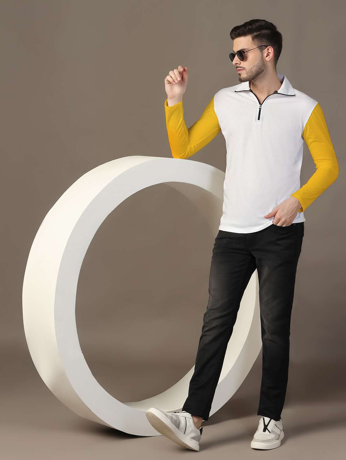 men long sleeves color block polo t-shirt - 21717474 - Standard Image - 3