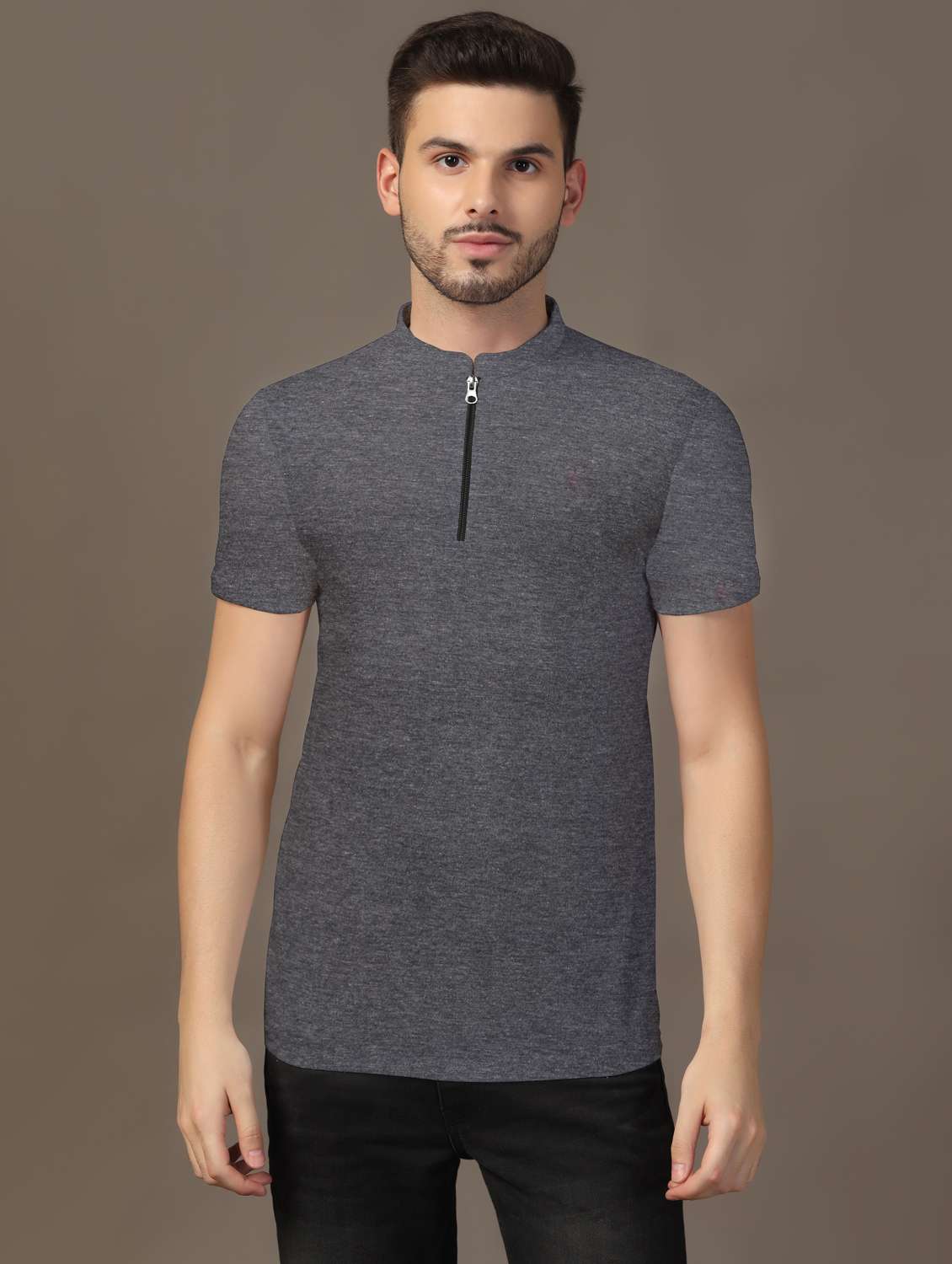men mandarin neck plain t-shirt