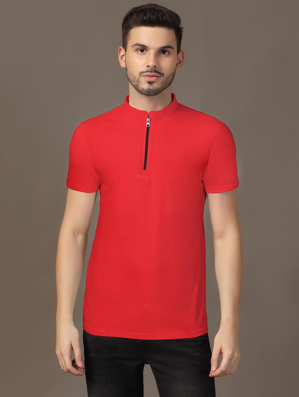 men mandarin neck plain t-shirt - 21717491 -  Zoom Image - 0