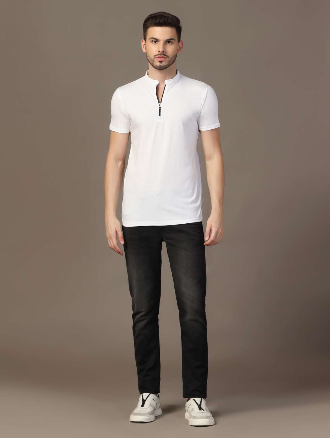 Men Mandarin Neck Plain T-shirt - 21717493 -  Standard Image - 3