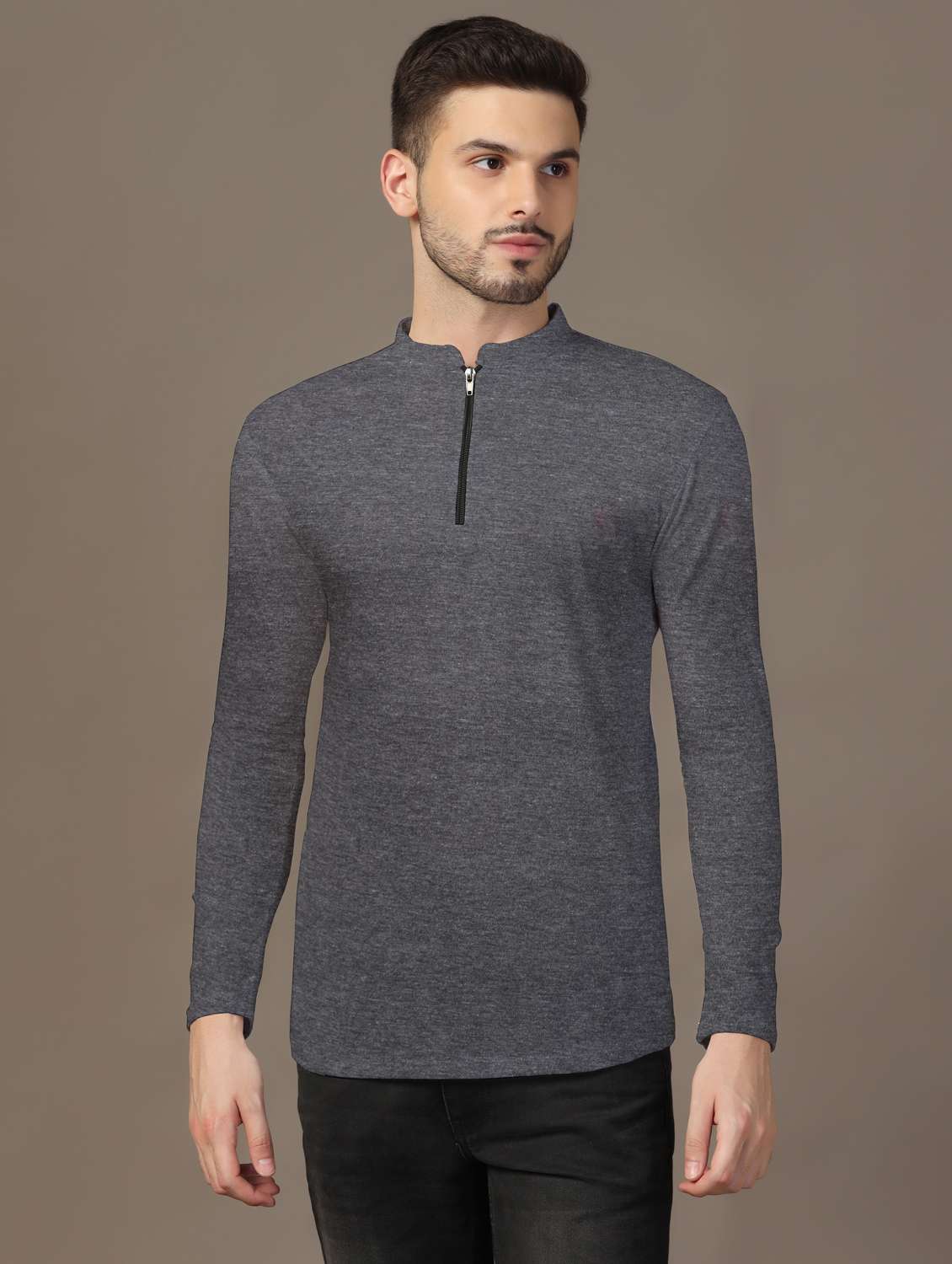 men mandarin neck plain t-shirt