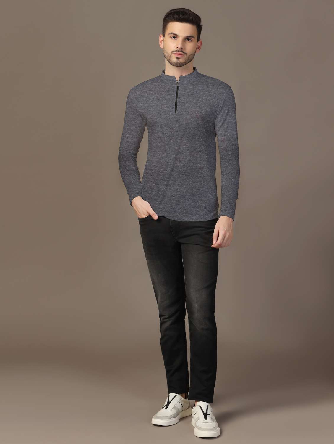 men mandarin neck plain t-shirt - 21717496 -  Standard Image - 3