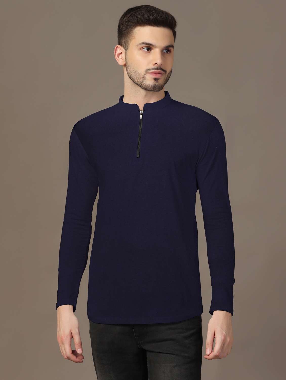 men mandarin neck plain t-shirt