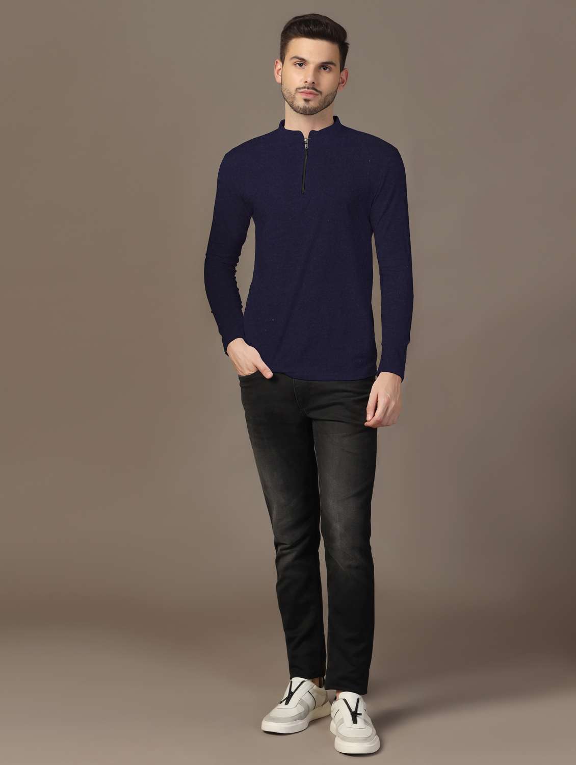 men mandarin neck plain t-shirt - 21717499 -  Standard Image - 3