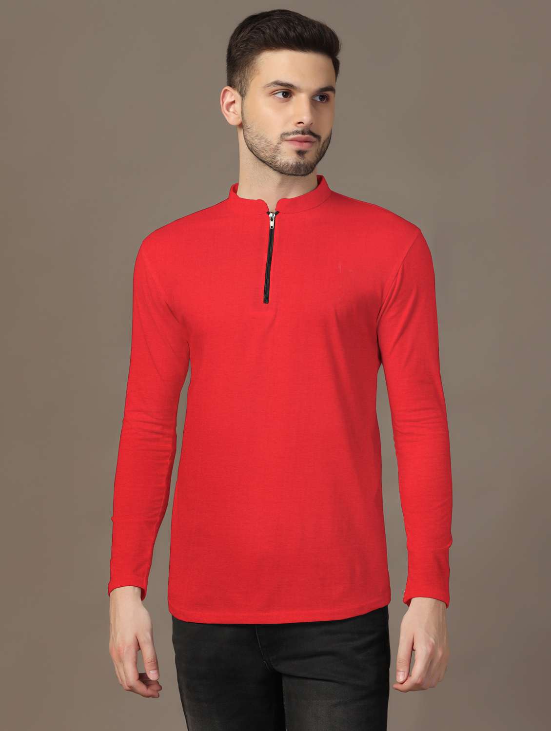 men mandarin neck plain t-shirt