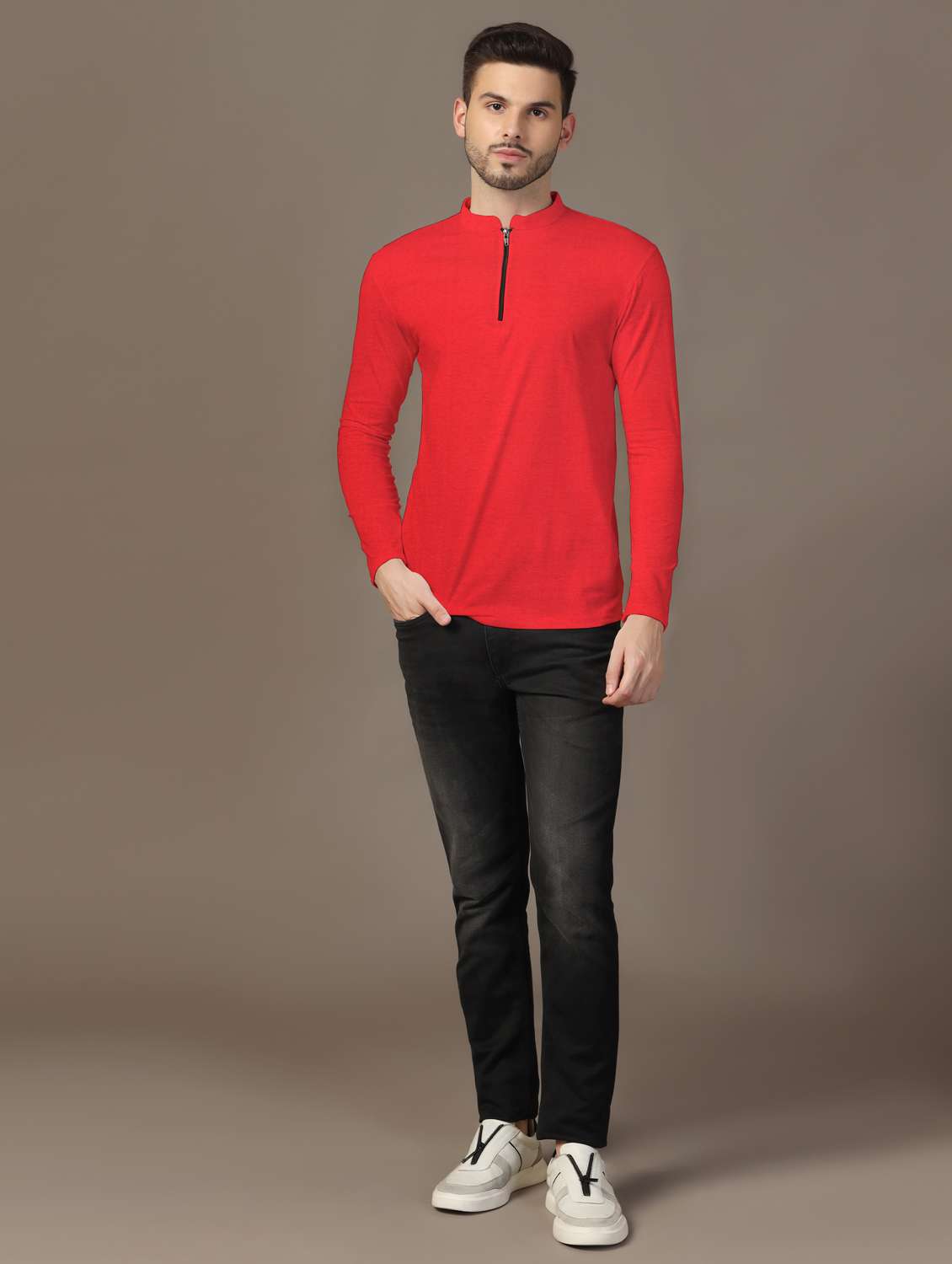men mandarin neck plain t-shirt - 21717501 -  Standard Image - 3