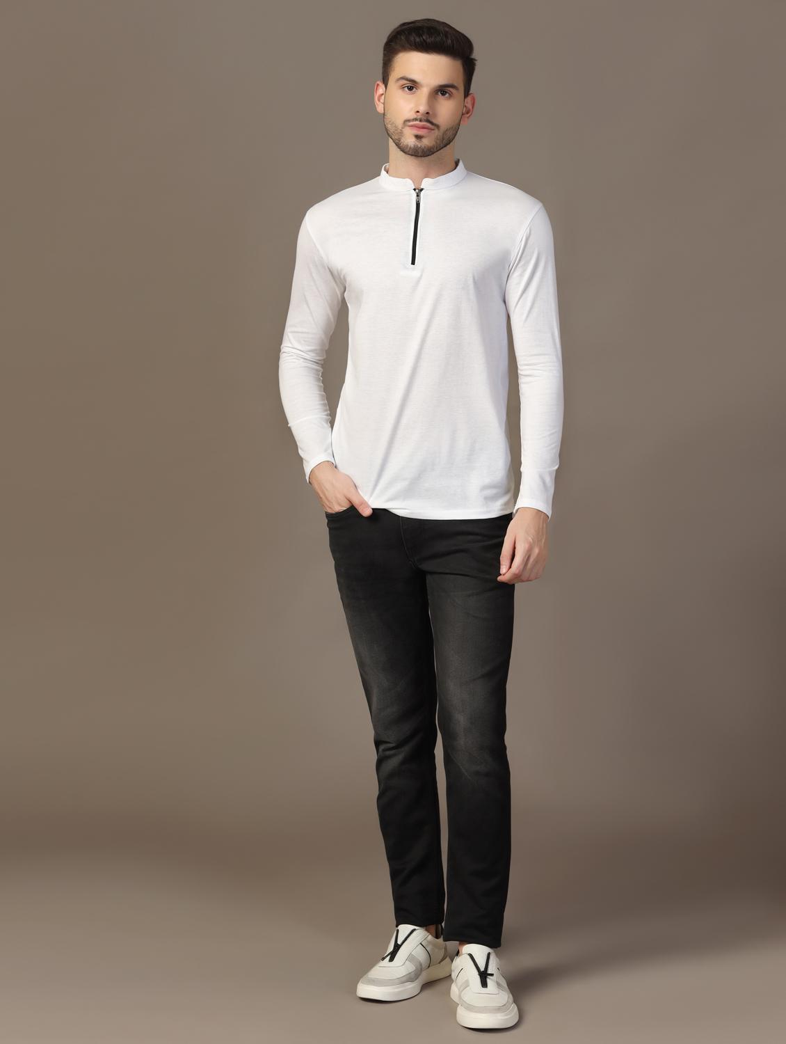 men mandarin neck plain t-shirt - 21717503 - Standard Image - 3