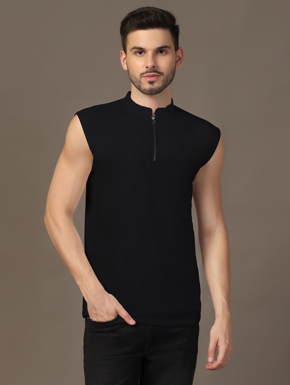 men mandarin neck plain t-shirt - 21717505 - Zoom Image - 0