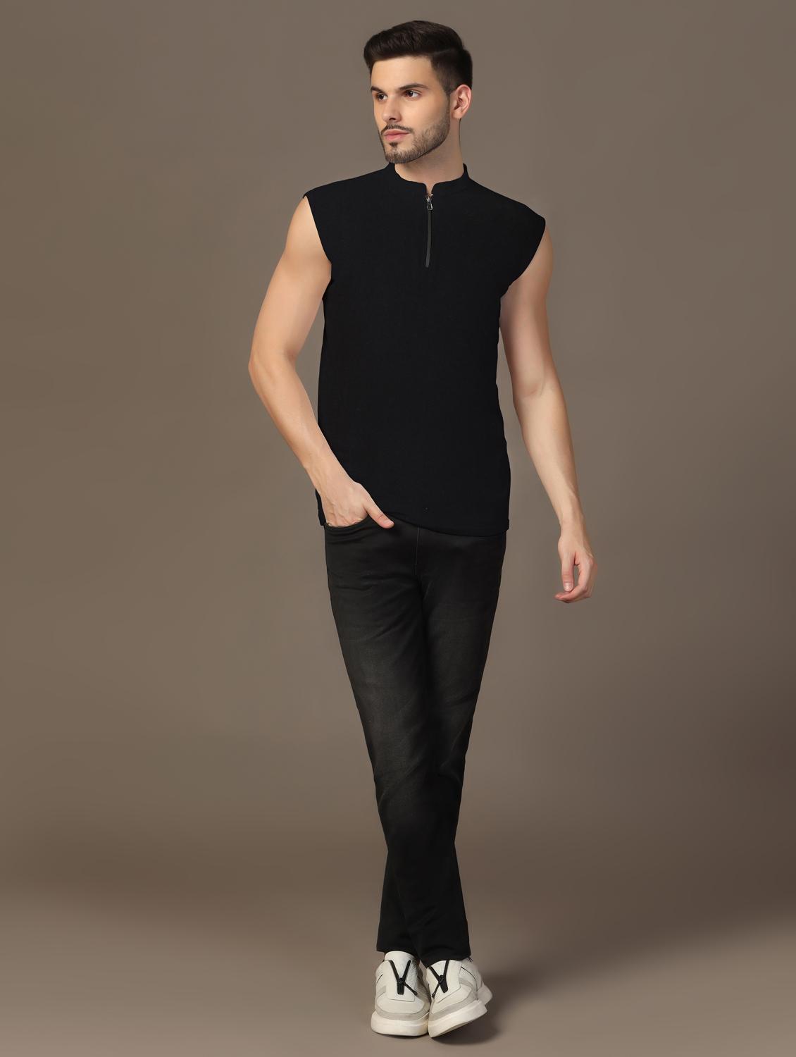 men mandarin neck plain t-shirt - 21717505 - Standard Image - 3
