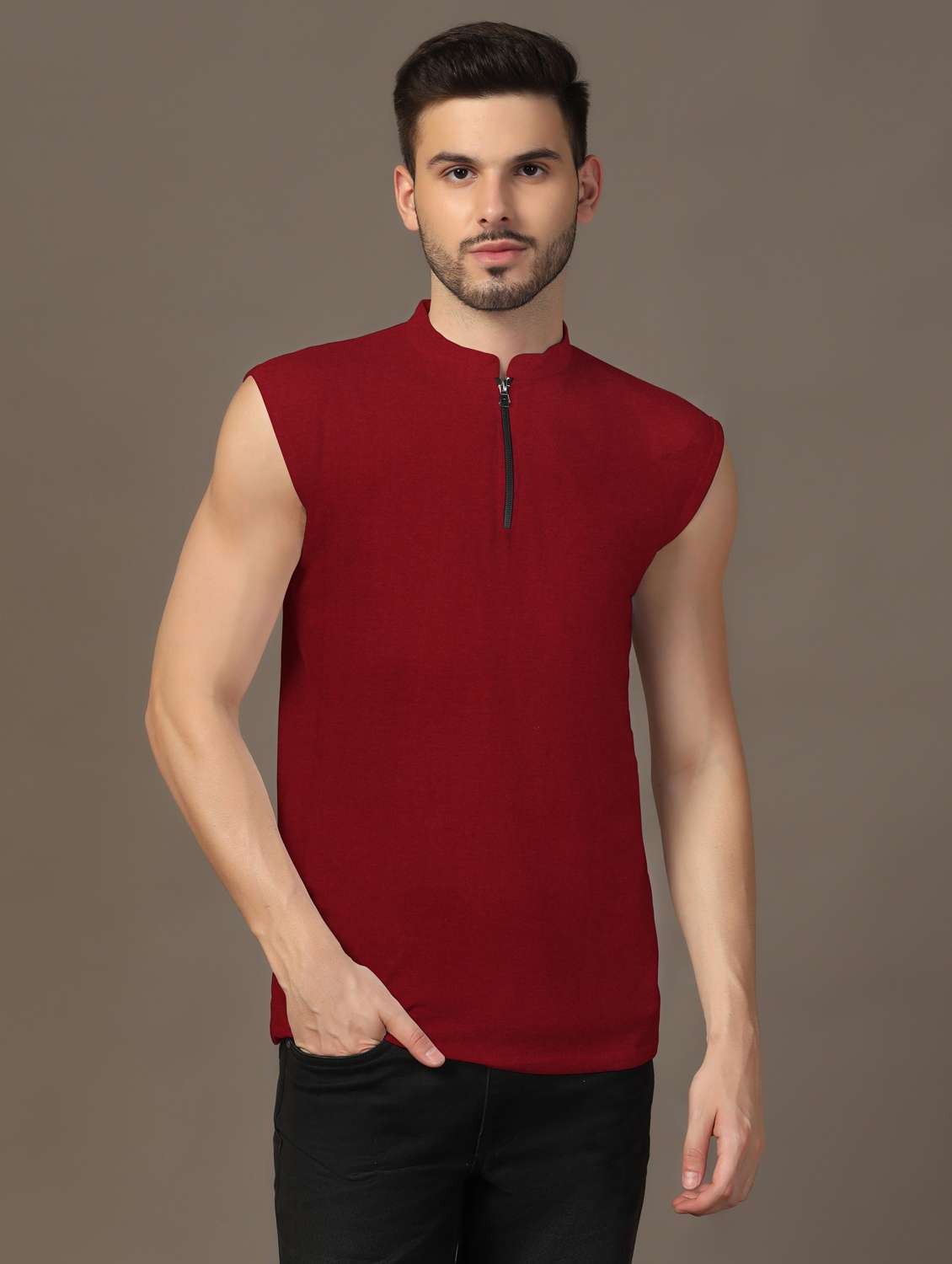 men mandarin neck plain t-shirt