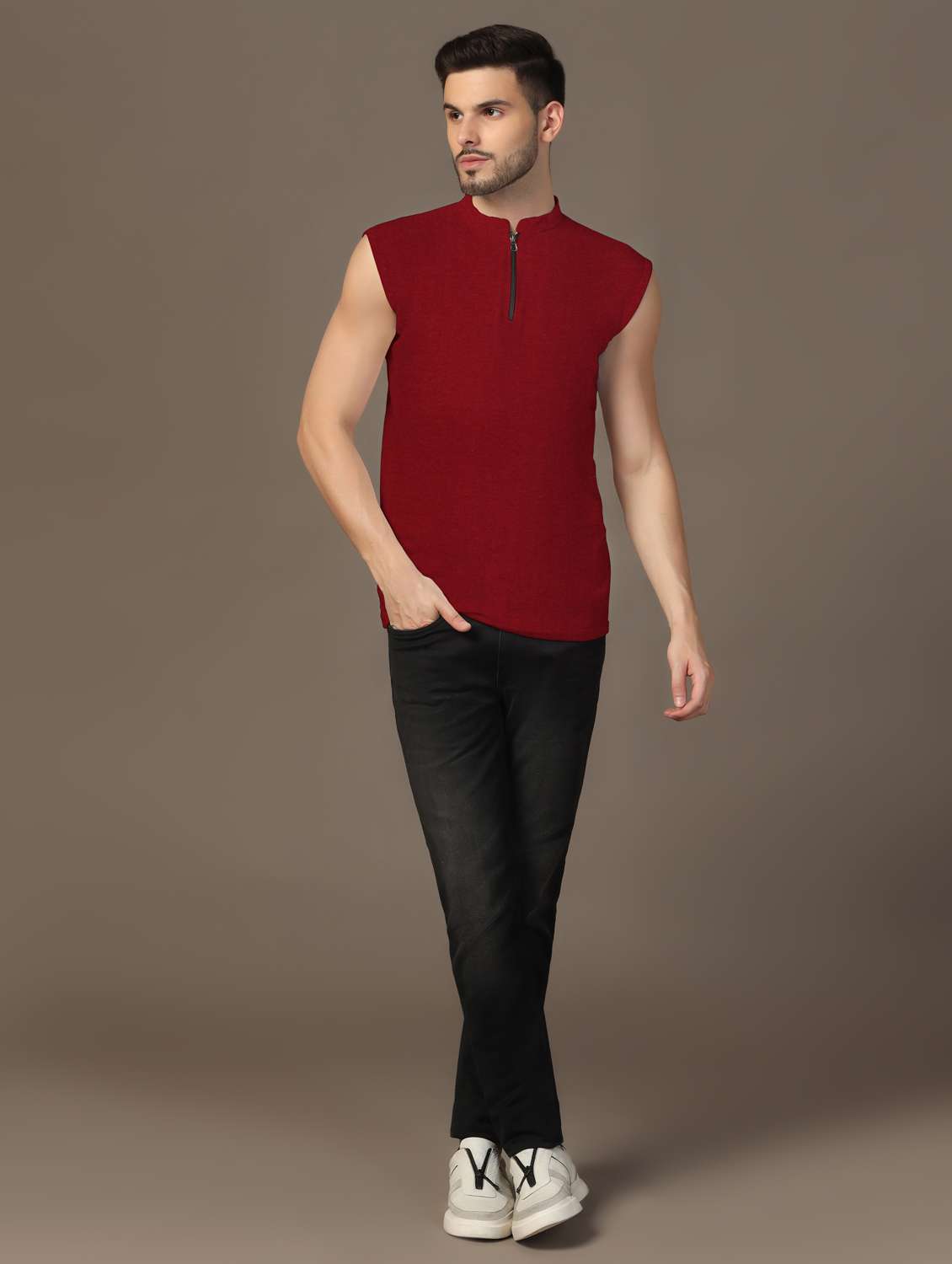 men mandarin neck plain t-shirt - 21717507 -  Standard Image - 3