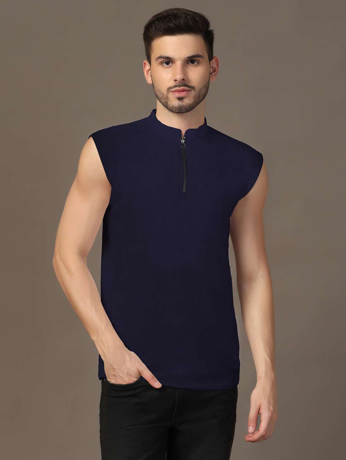 men mandarin neck plain t-shirt