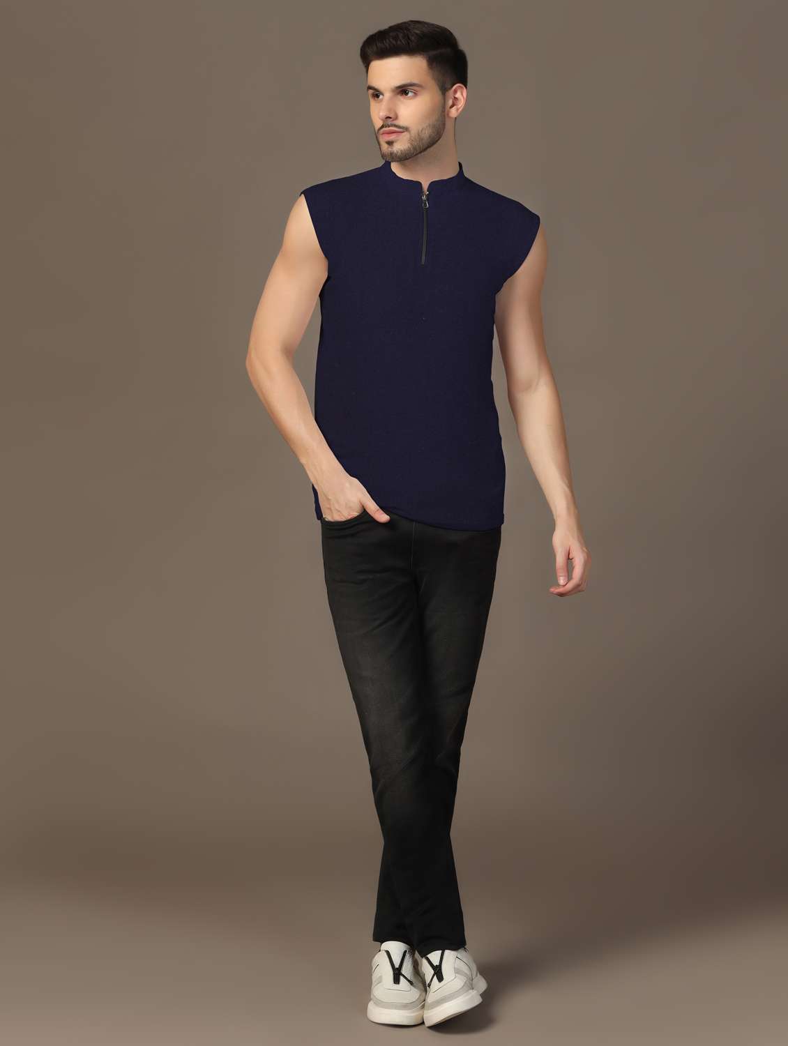 men mandarin neck plain t-shirt - 21717509 -  Standard Image - 3