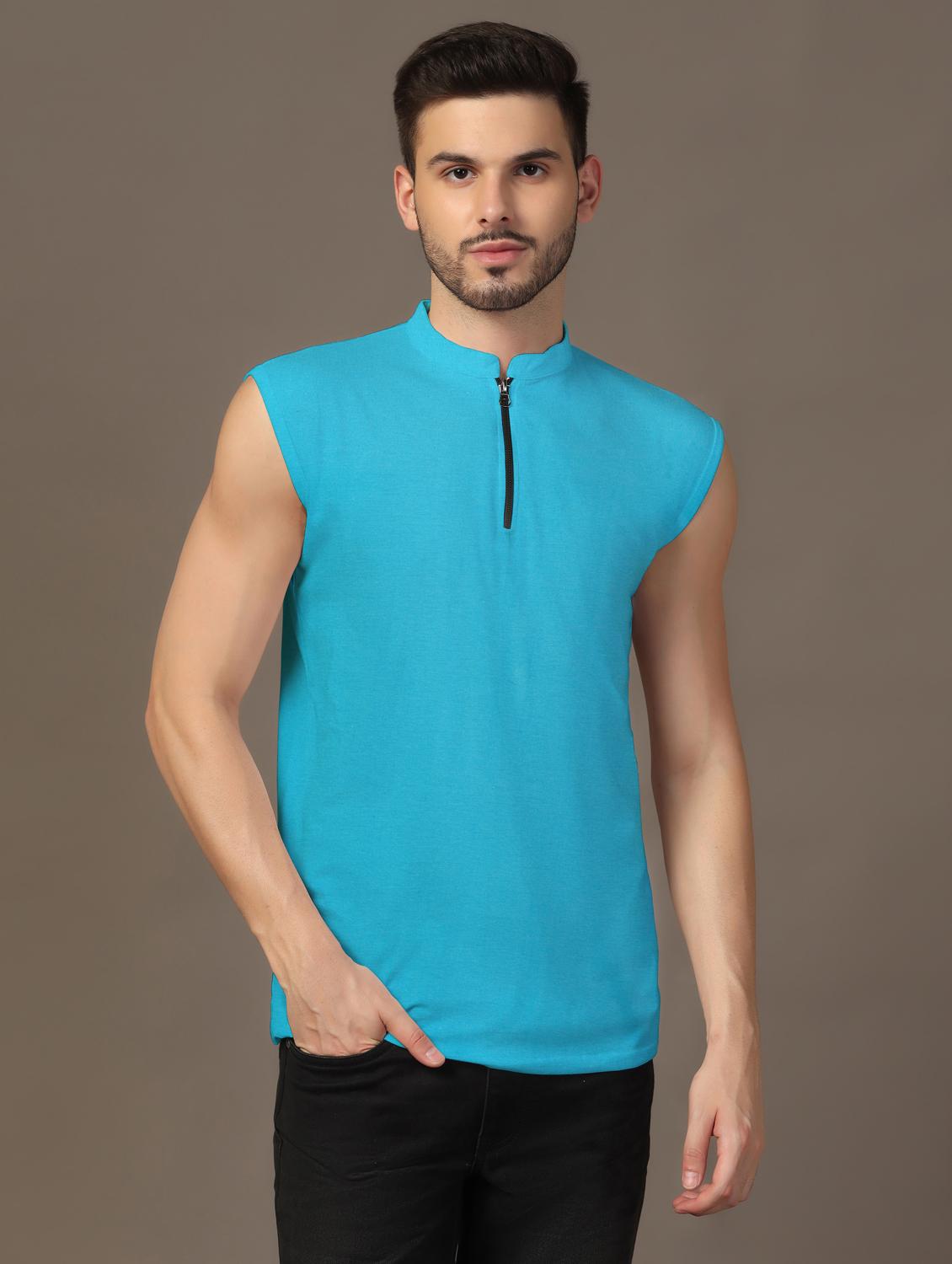 men mandarin neck plain t-shirt - 21717510 - Zoom Image - 0