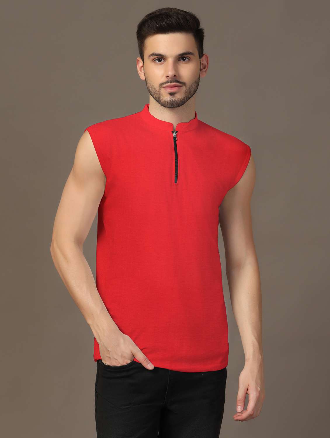 men mandarin neck plain t-shirt