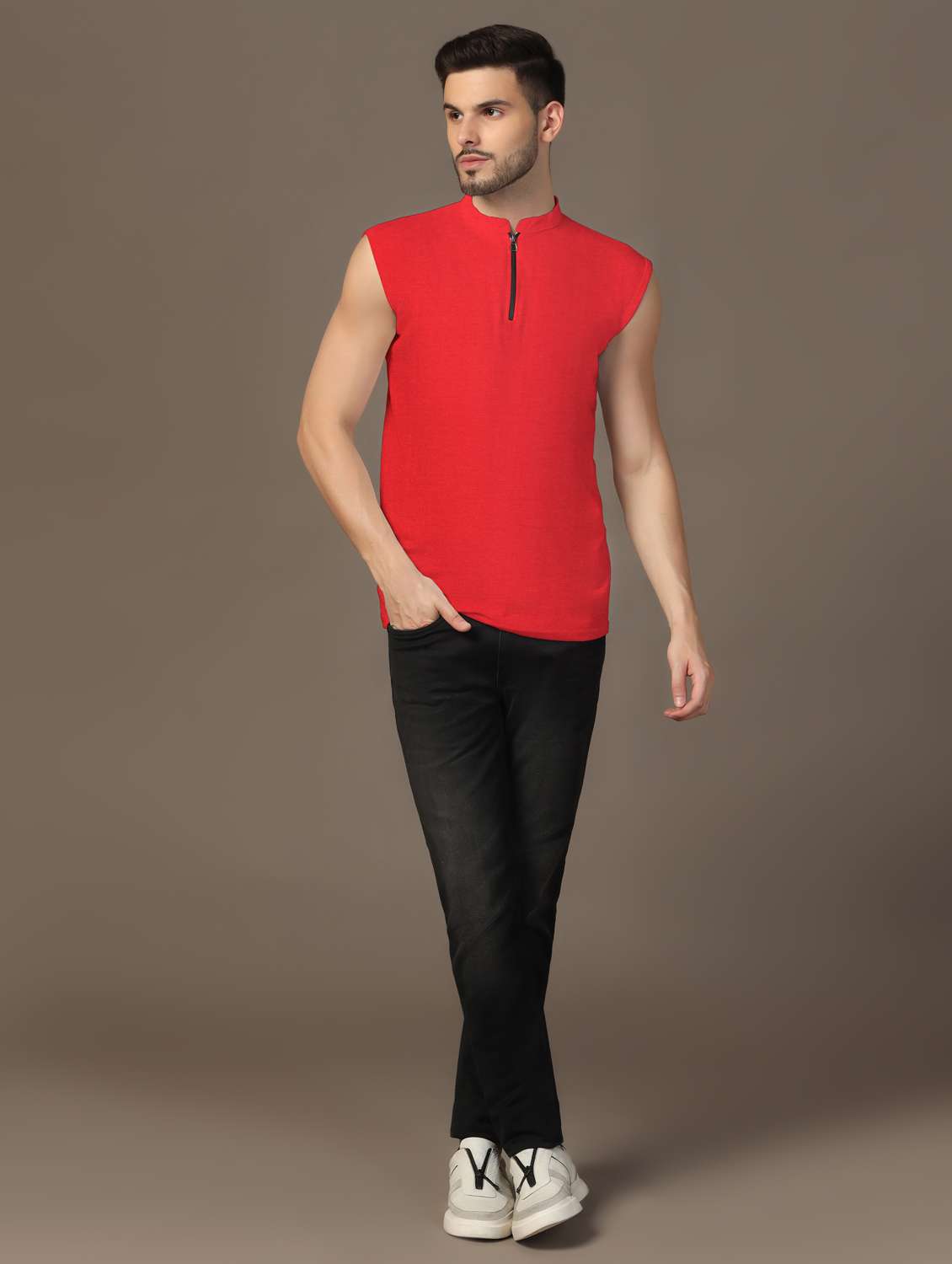 men mandarin neck plain t-shirt - 21717511 -  Standard Image - 3