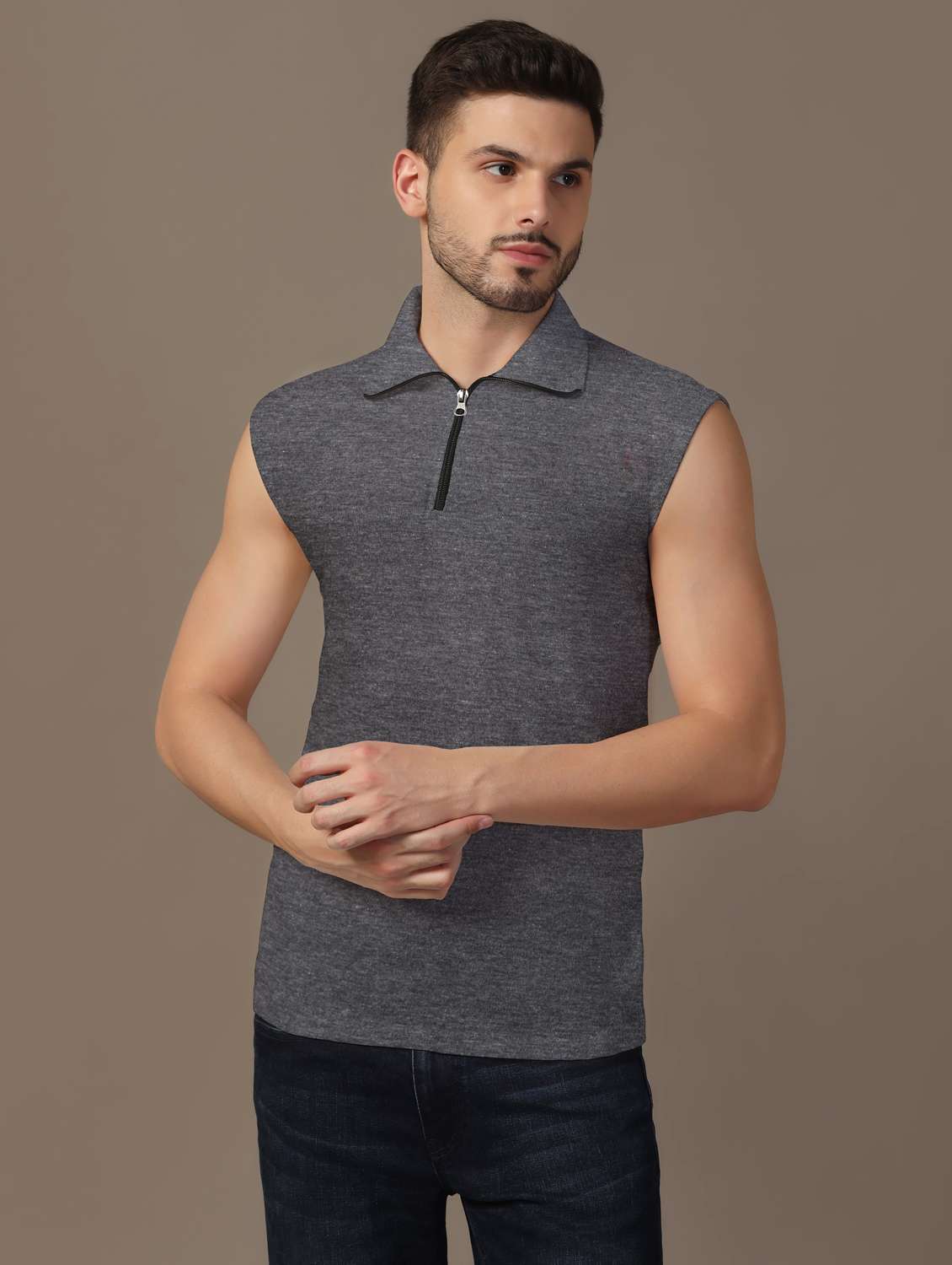 men sleeveless plain polo t-shirt