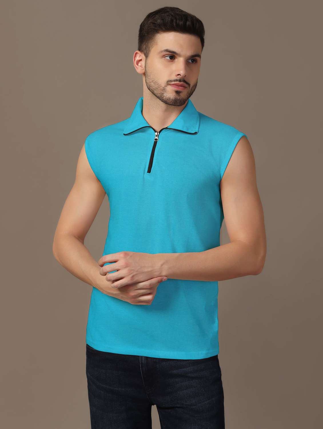 men sleeveless plain polo t-shirt