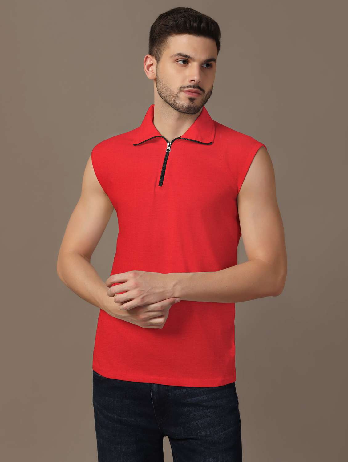 men sleeveless plain polo t-shirt