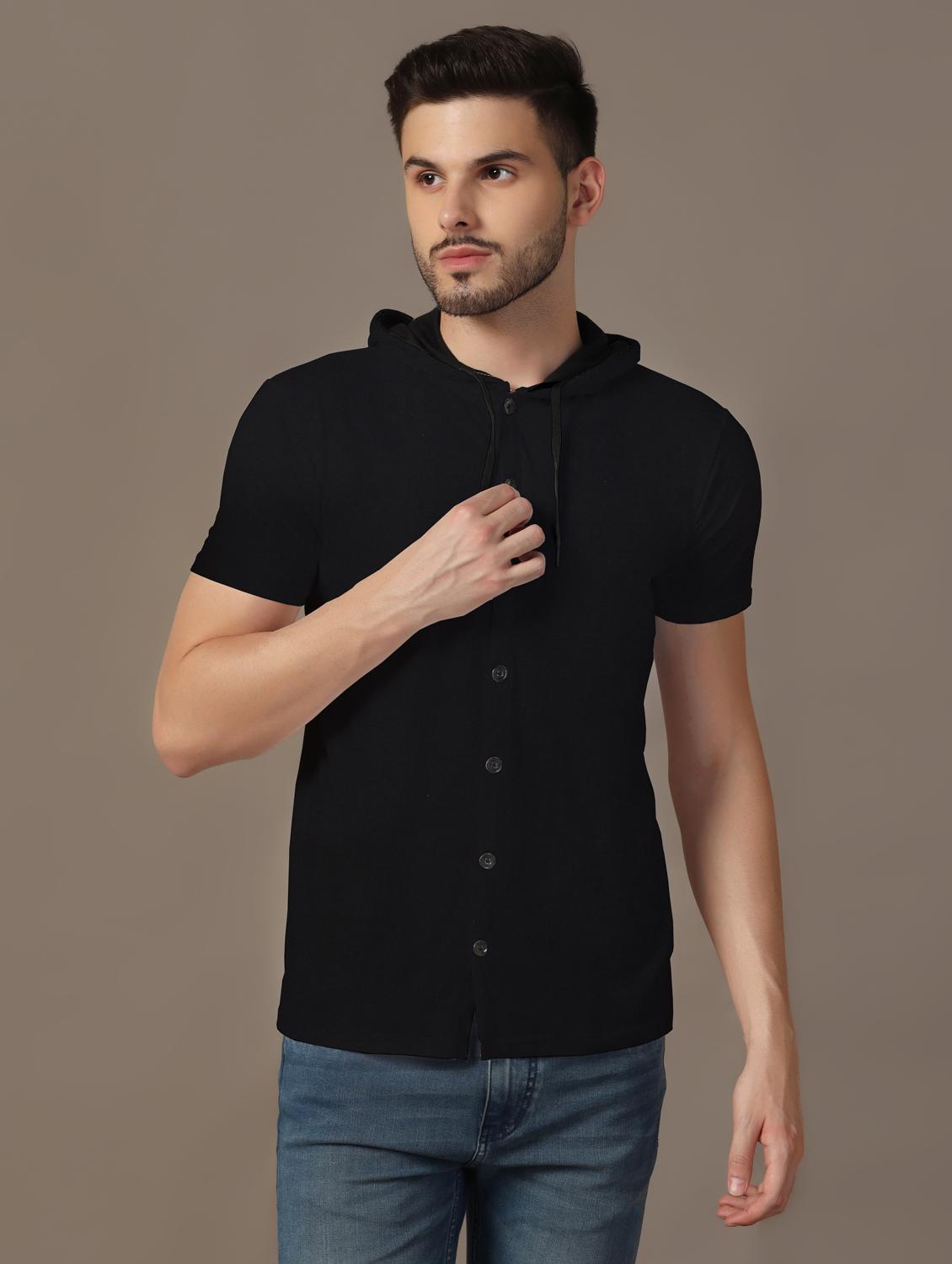 men slim fit short sleeve hooded shirt - 21717535 - Zoom Image - 0