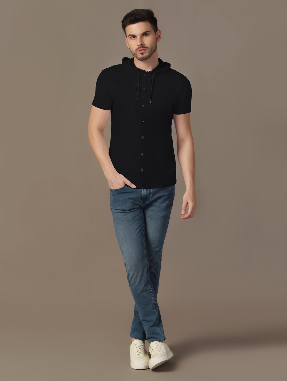 men slim fit short sleeve hooded shirt - 21717535 - Standard Image - 3