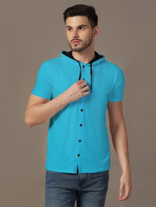 men slim fit short sleeve hooded shirt - 21717540 - Standard Image - 0