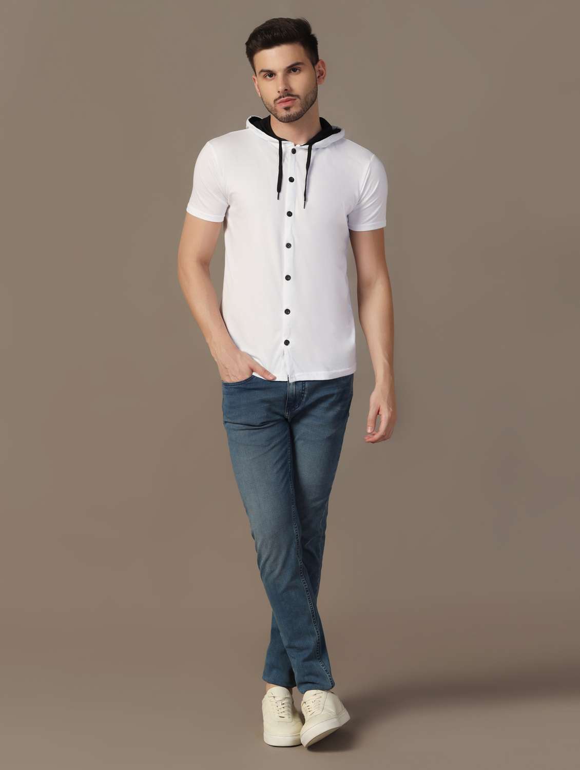 men slim fit short sleeve hooded shirt - 21717543 - Standard Image - 3