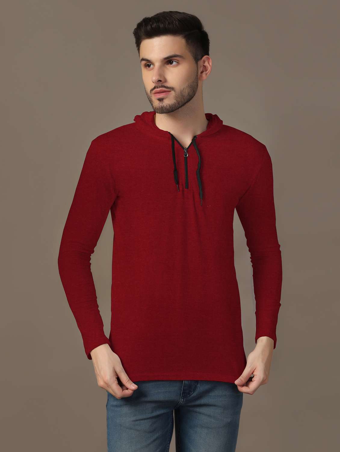 men hooded plain t-shirt - 21717557 -  Zoom Image - 0