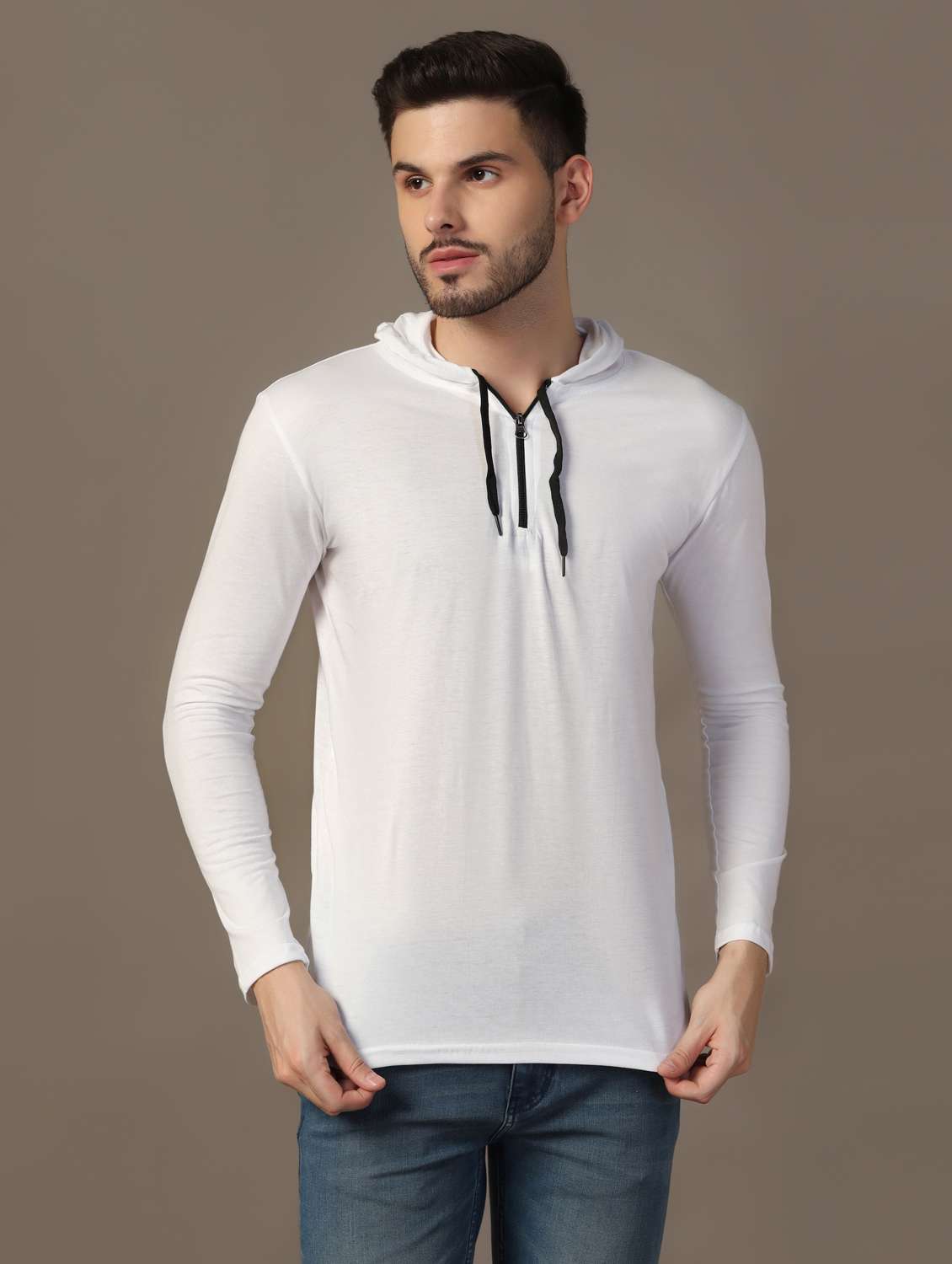 men hooded plain t-shirt