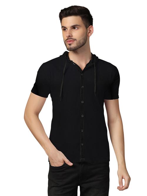 men slim fit short sleeve hooded shirt - 21717605 - Standard Image - 0
